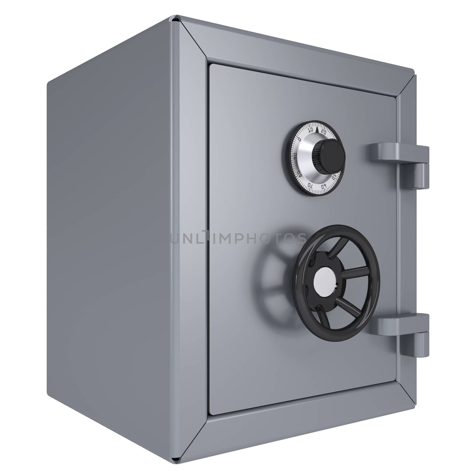 Closed metal safe. Isolated render on a white background