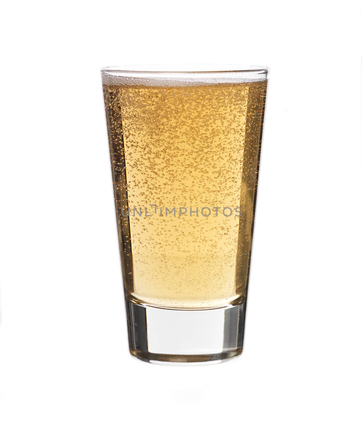 Glass of sparkling lemonade on white background