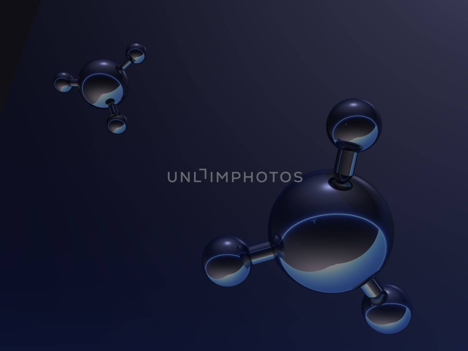 abstract molecule model on dark background - 3d illustration