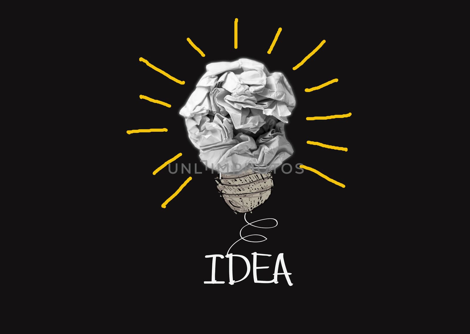 concept crumpled paper light bulb metaphor for good idea by kiddaikiddee