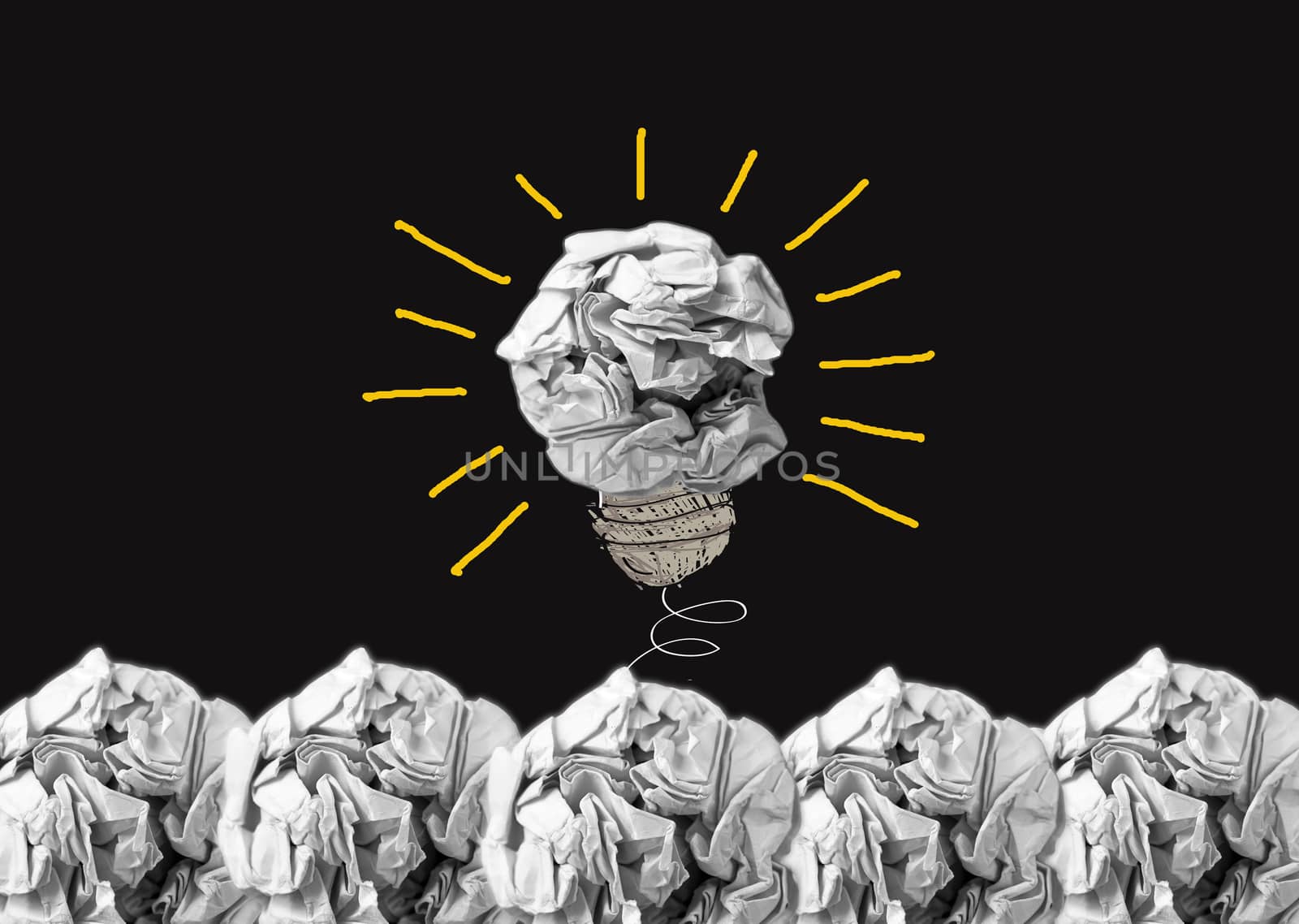 concept crumpled paper light bulb metaphor for good idea by kiddaikiddee