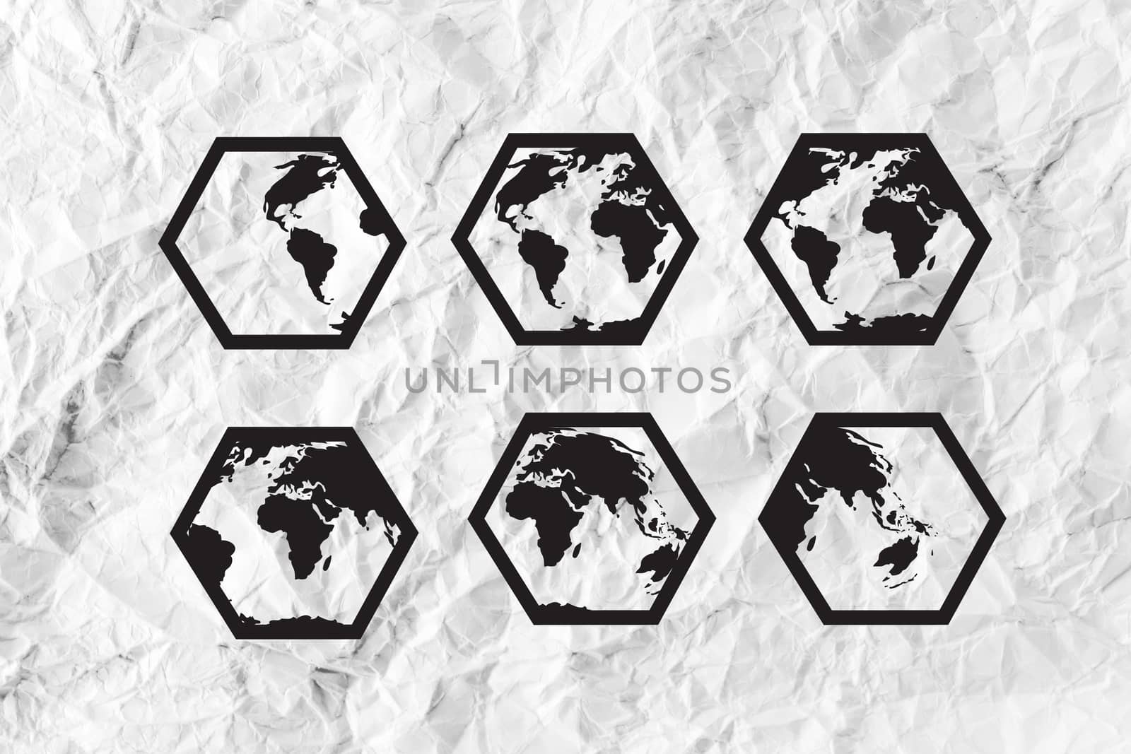 Globe earth icons themes idea design on crumpled paper by kiddaikiddee