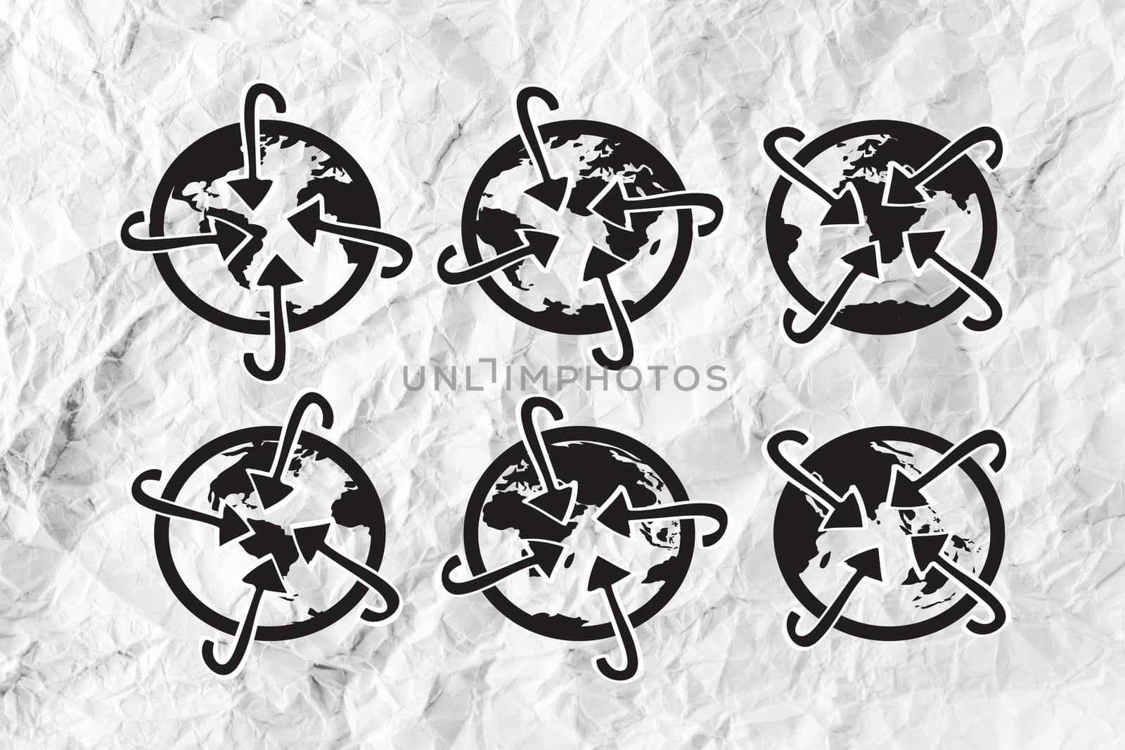 Globe earth icons themes idea design on crumpled paper by kiddaikiddee