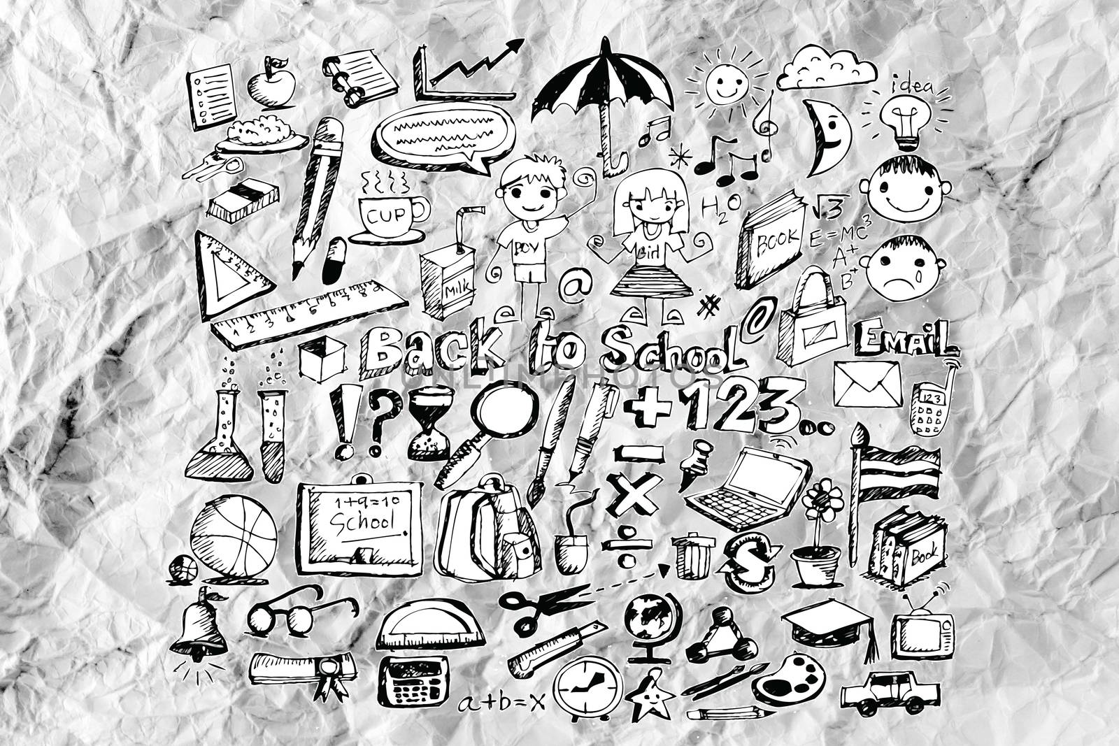 Hand doodle Business icon set idea design on crumpled paper by kiddaikiddee