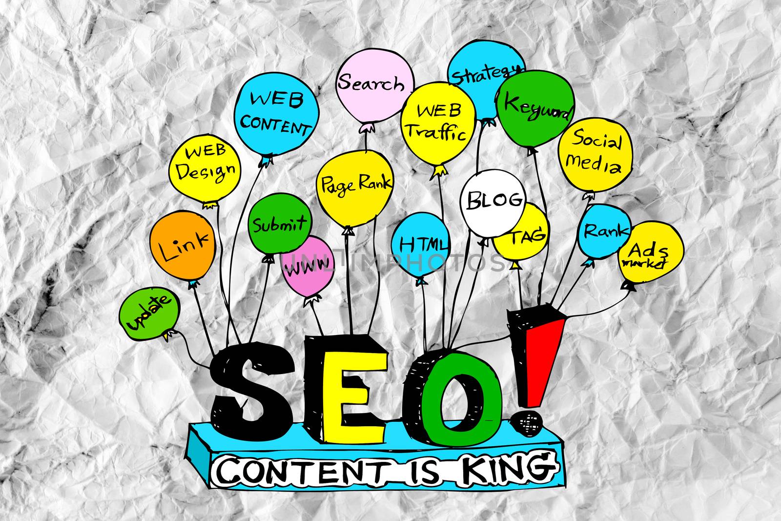 Seo Idea SEO Search Engine Optimization on crumpled paper by kiddaikiddee