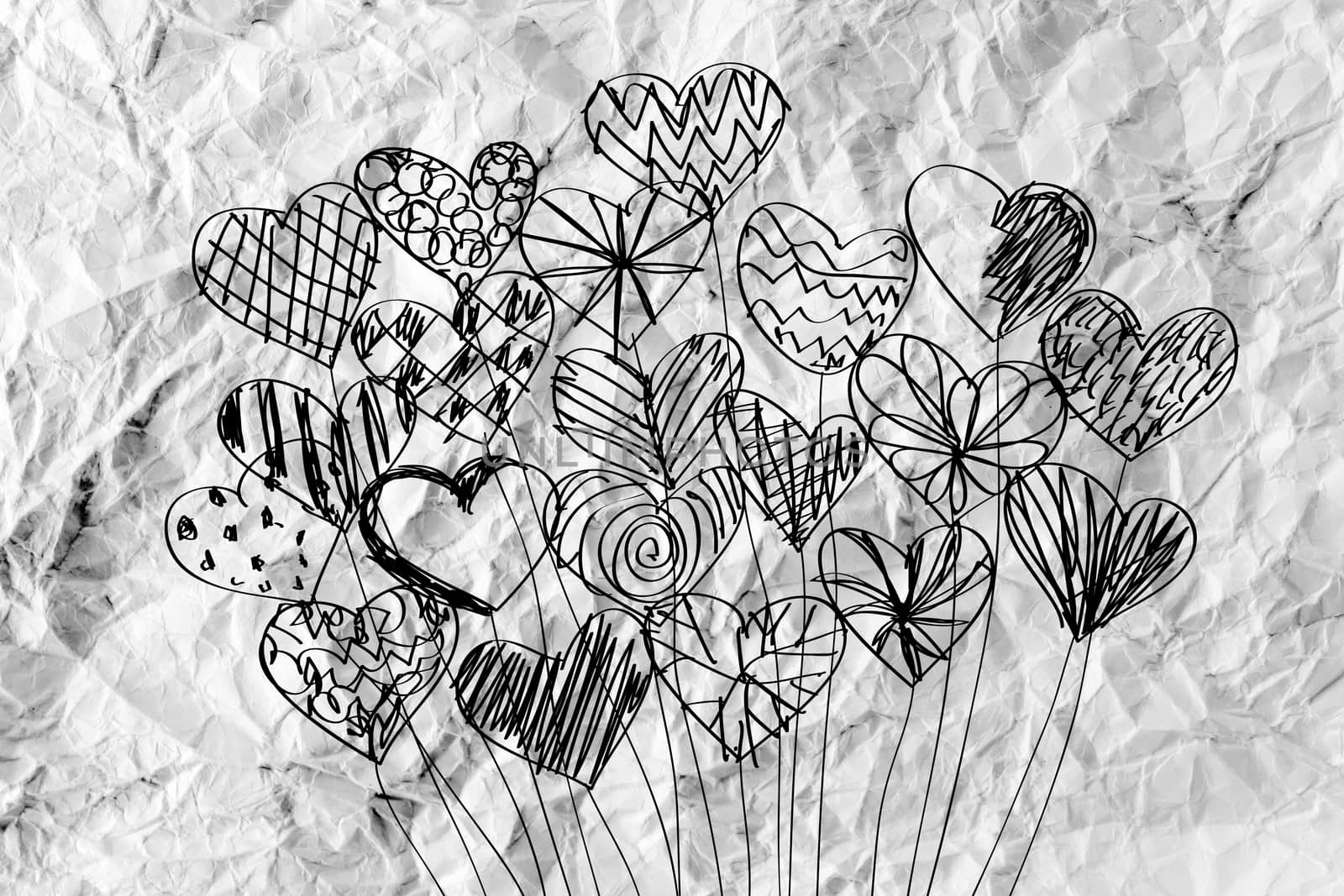 Hearts idea design on crumpled paper by kiddaikiddee