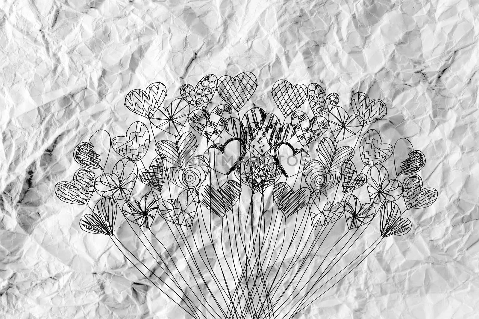 Hearts idea design on crumpled paper