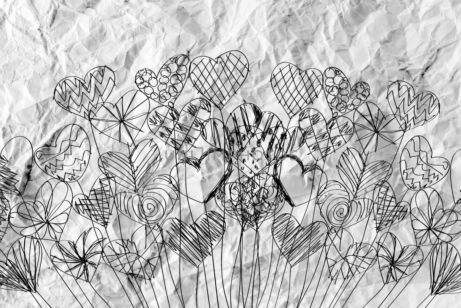 Hearts idea design on crumpled paper