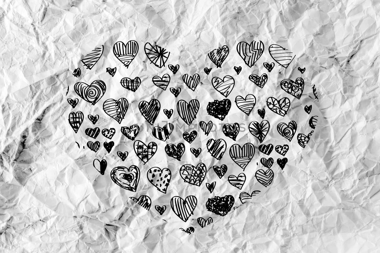 Hearts idea design on crumpled paper by kiddaikiddee