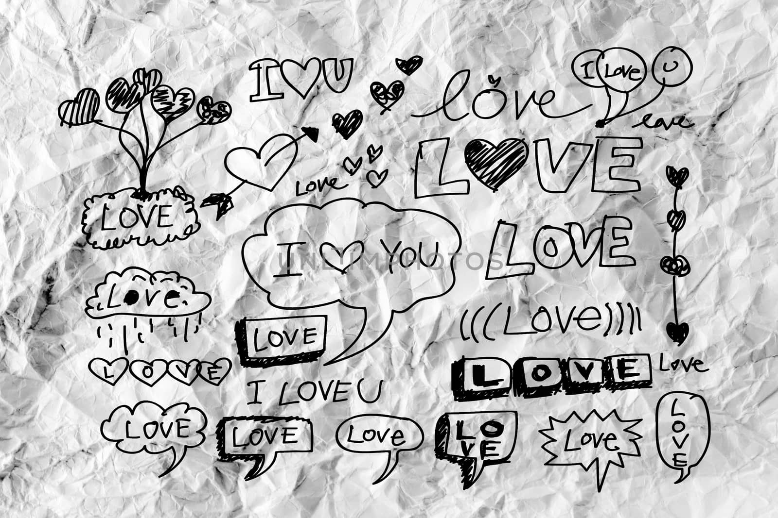 Hearts idea design on crumpled paper by kiddaikiddee