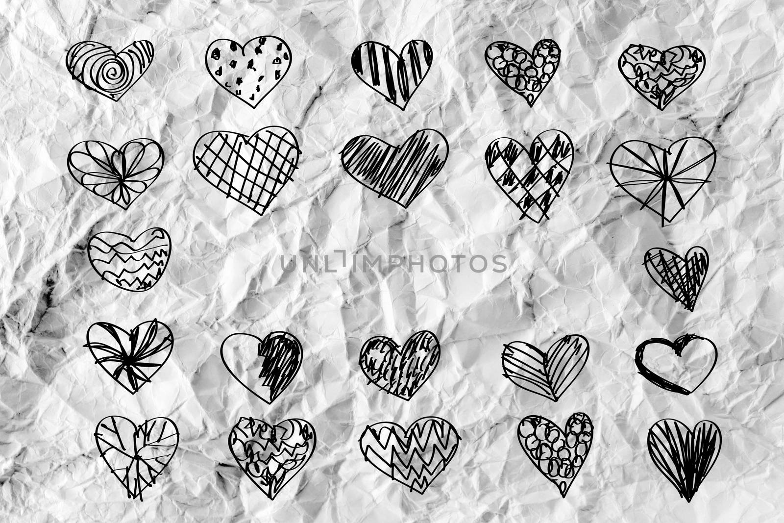 Hearts idea design on crumpled paper by kiddaikiddee