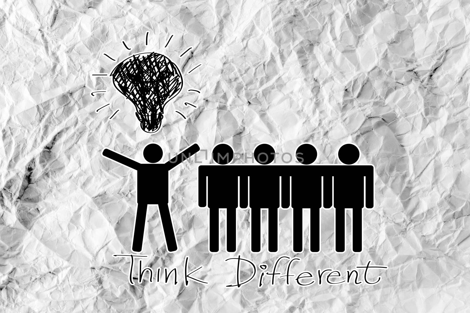 people icons think different idea design on crumpled paper by kiddaikiddee
