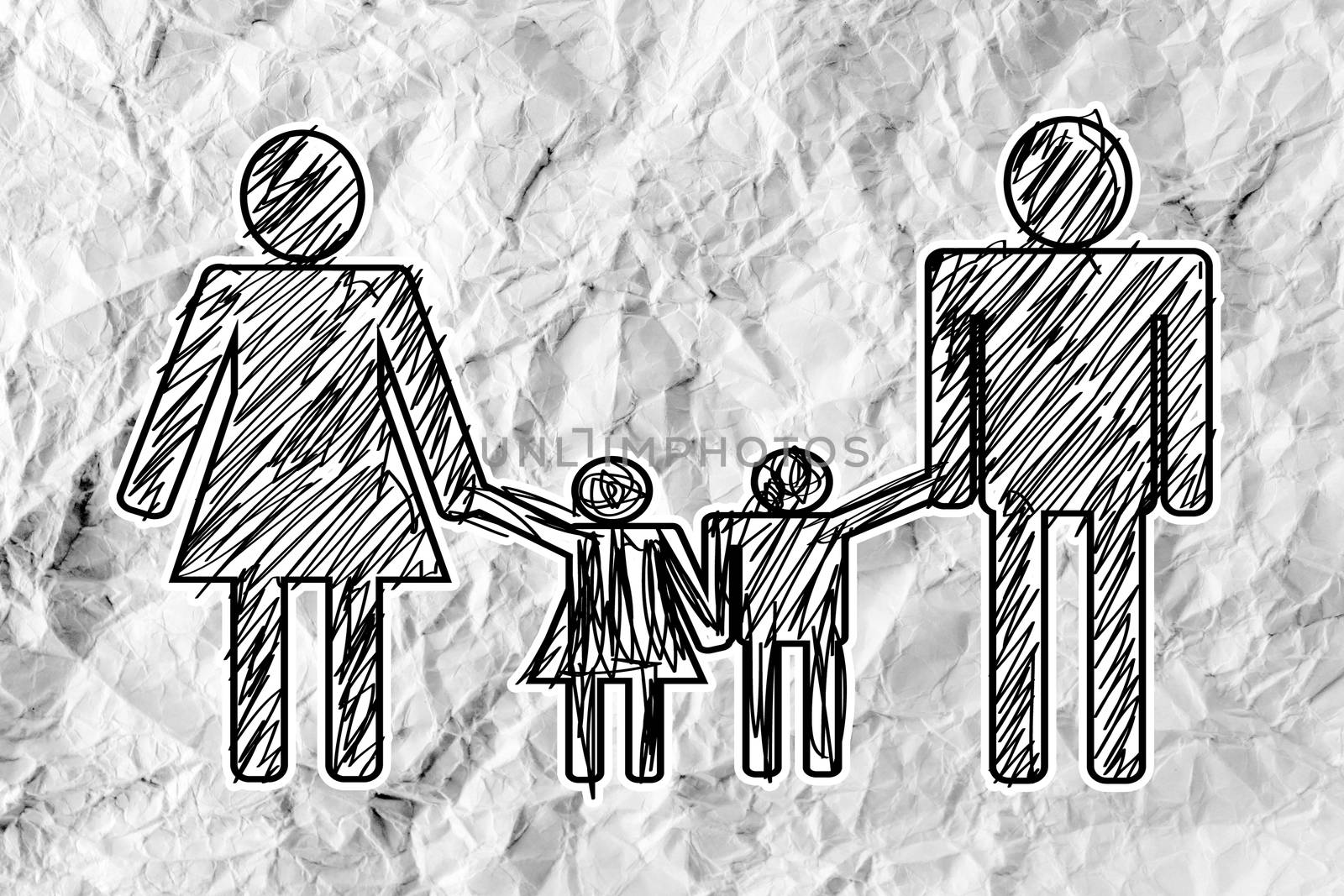People Family icon Pictogram People on crumpled paper