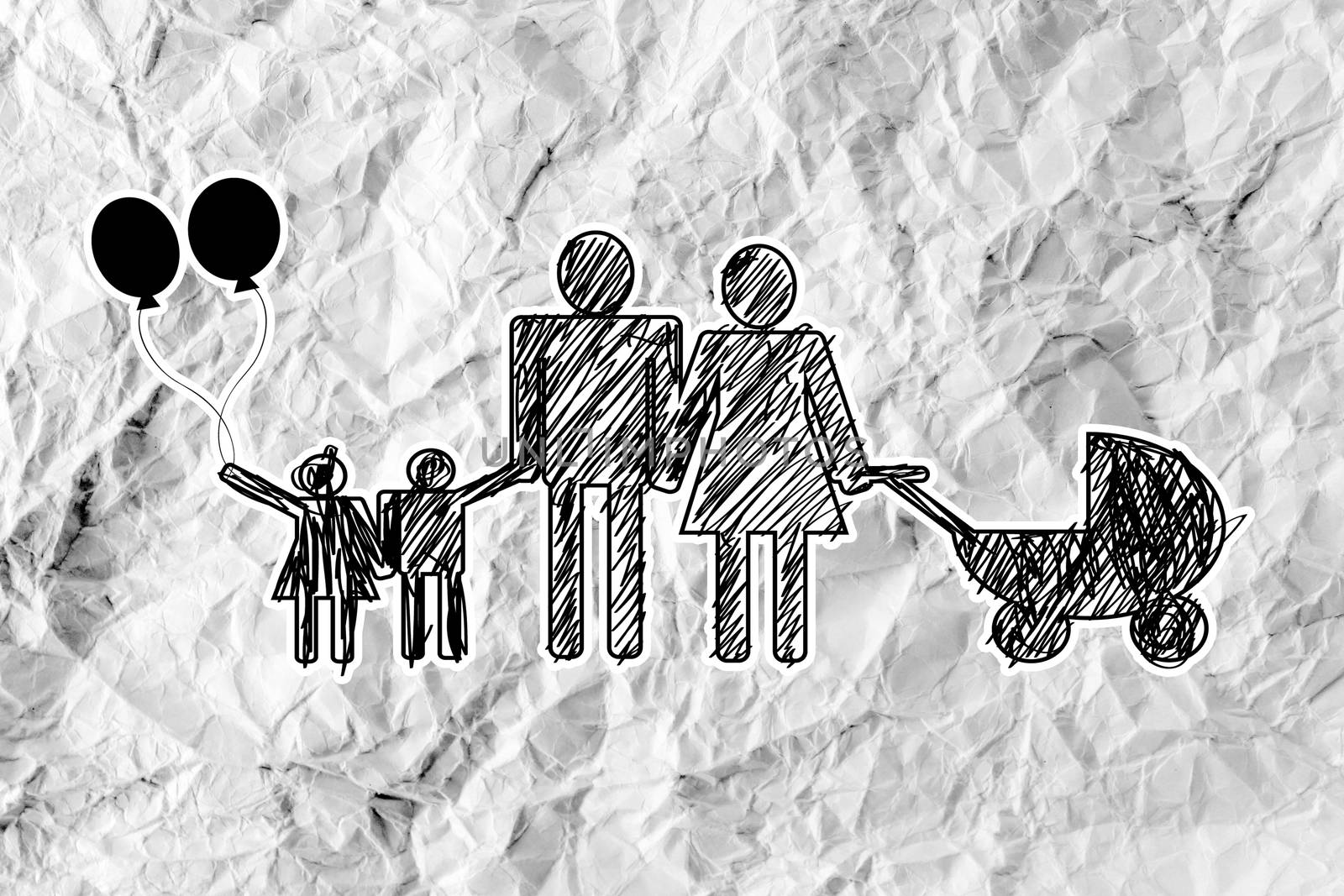 People Family icon Pictogram People on crumpled paper