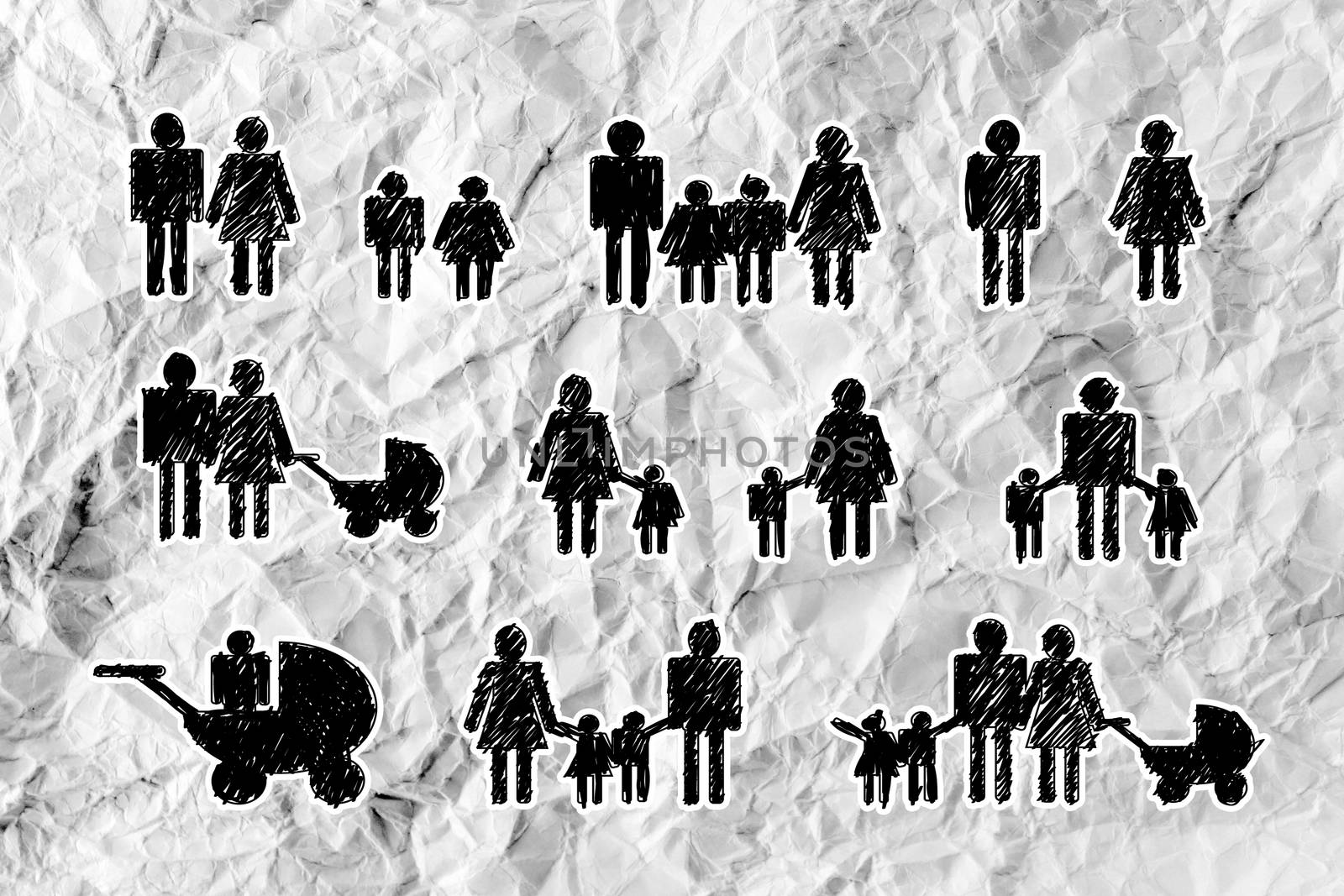 People Family icon Pictogram People on crumpled paper by kiddaikiddee