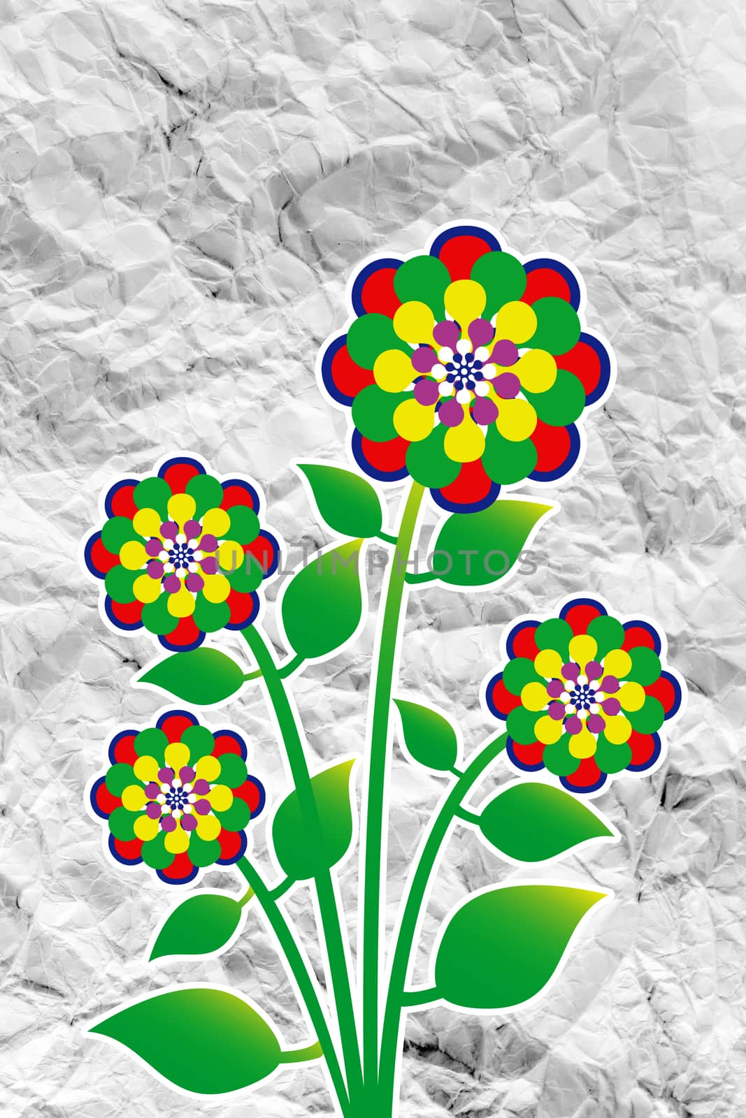 Flowers design on crumpled paper