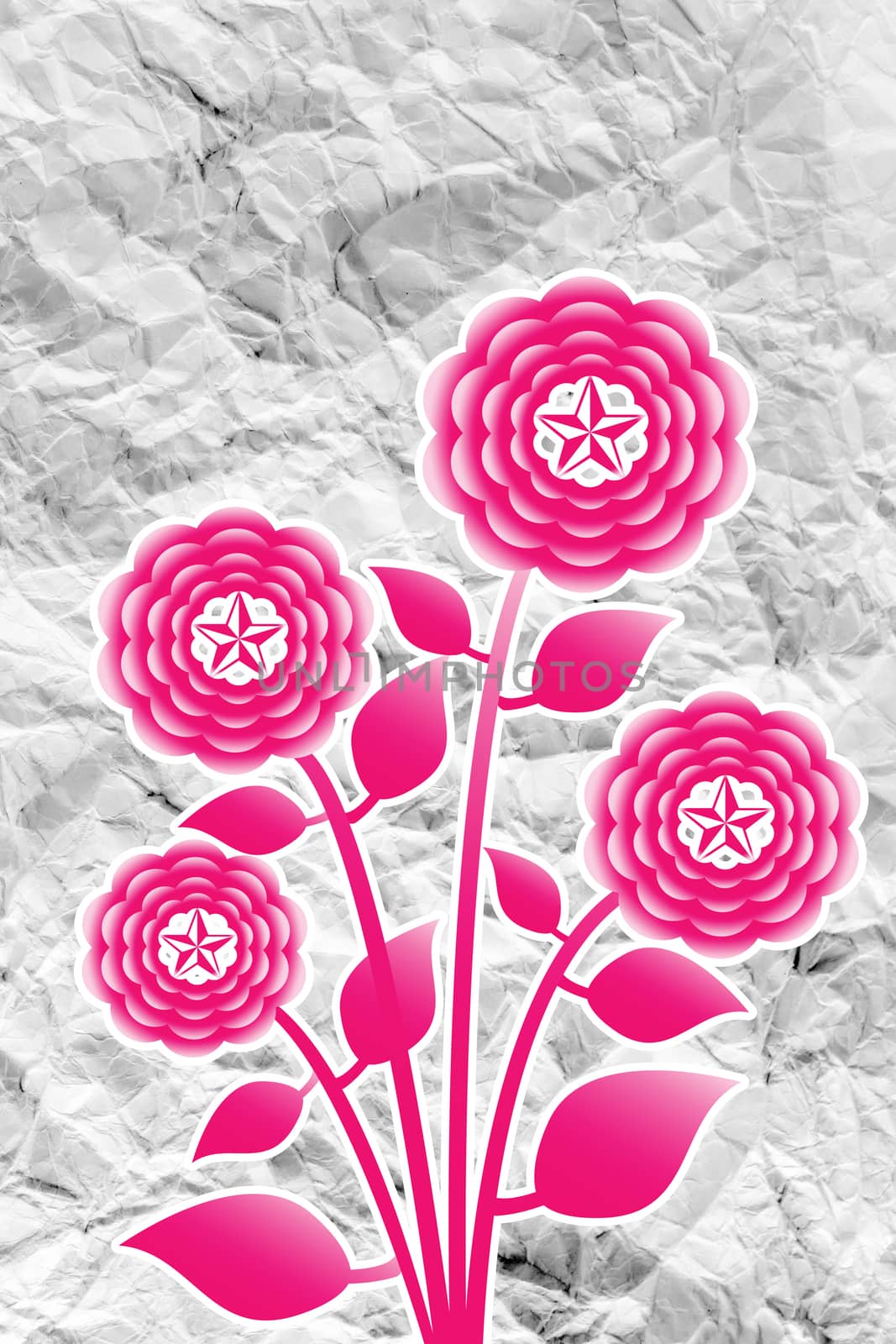 Flowers design on crumpled paper