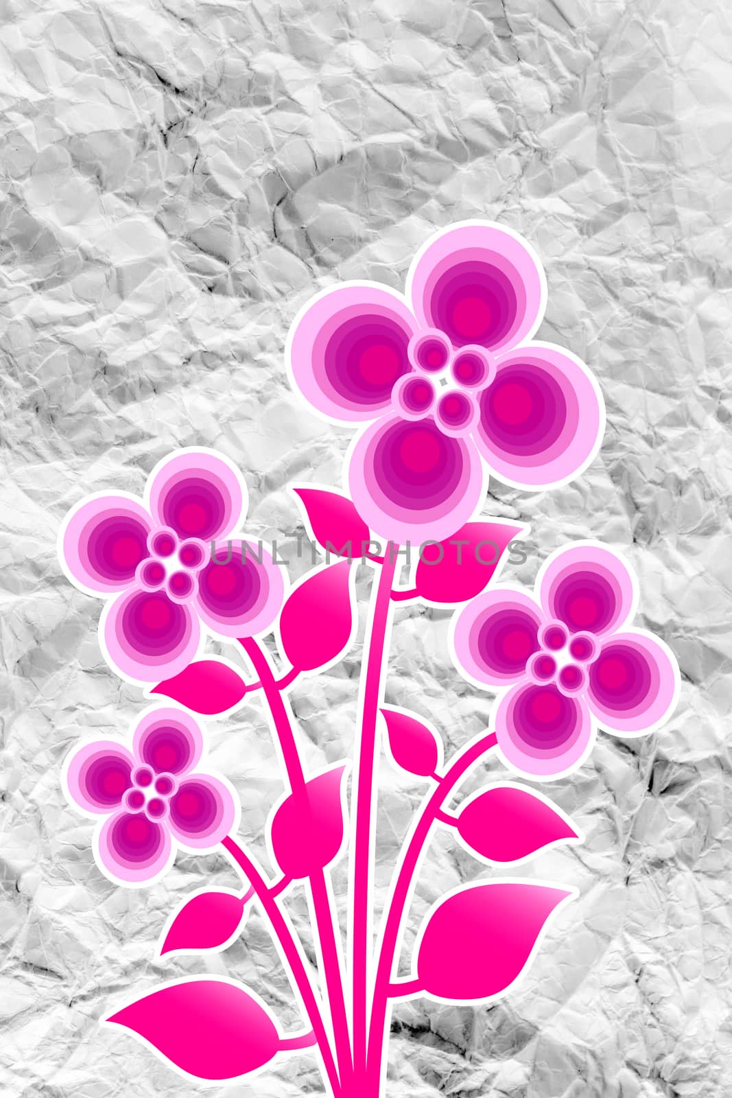 Flowers design on crumpled paper