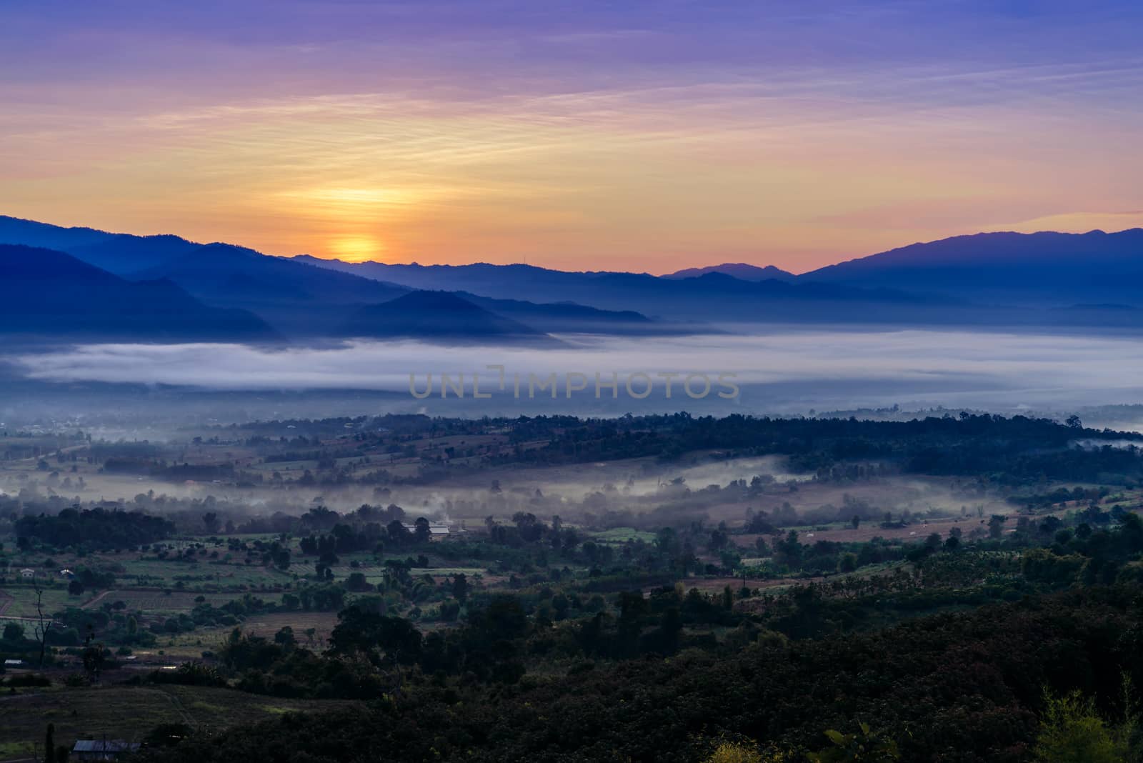 Landscape of Mountain views and Sunrise at Yun Lai Viewpoint,Pai by jakgree