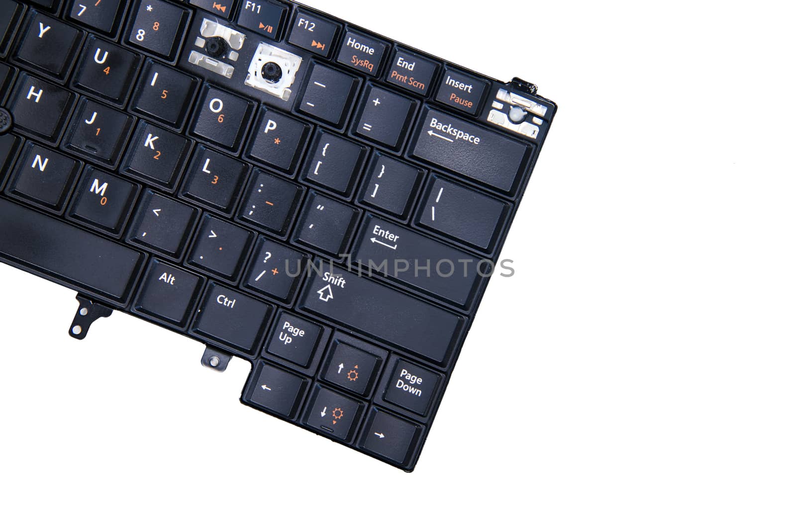 Damaged Laptop keyboard part isolateon white background by jakgree
