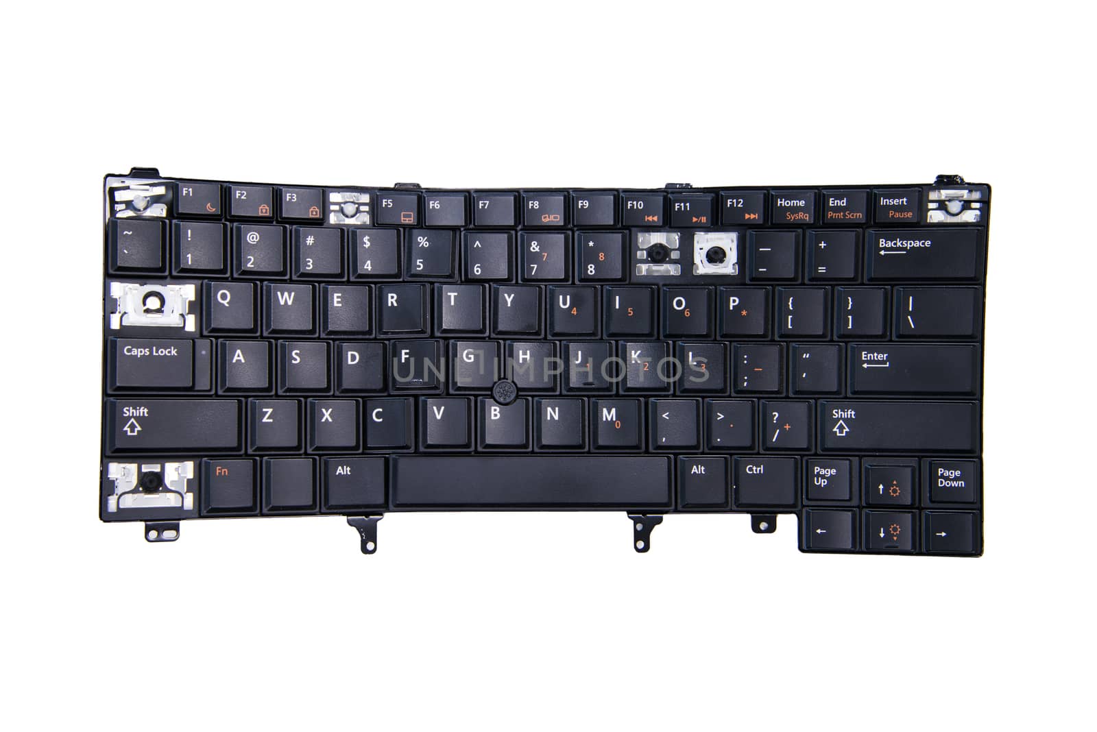 Damaged Laptop keyboard part isolateon white background