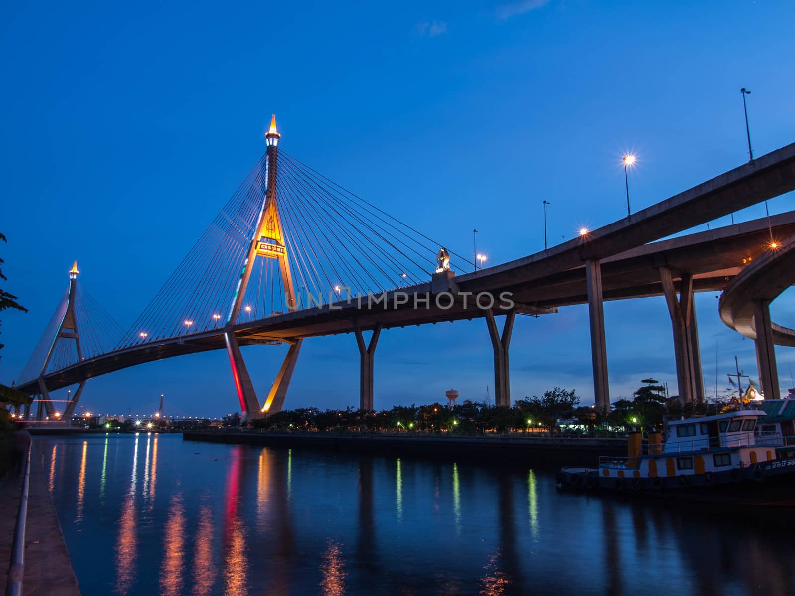 Bhumibol Bridge, The Industrial Ring Road Bridge in Bangkok, Tha by jakgree