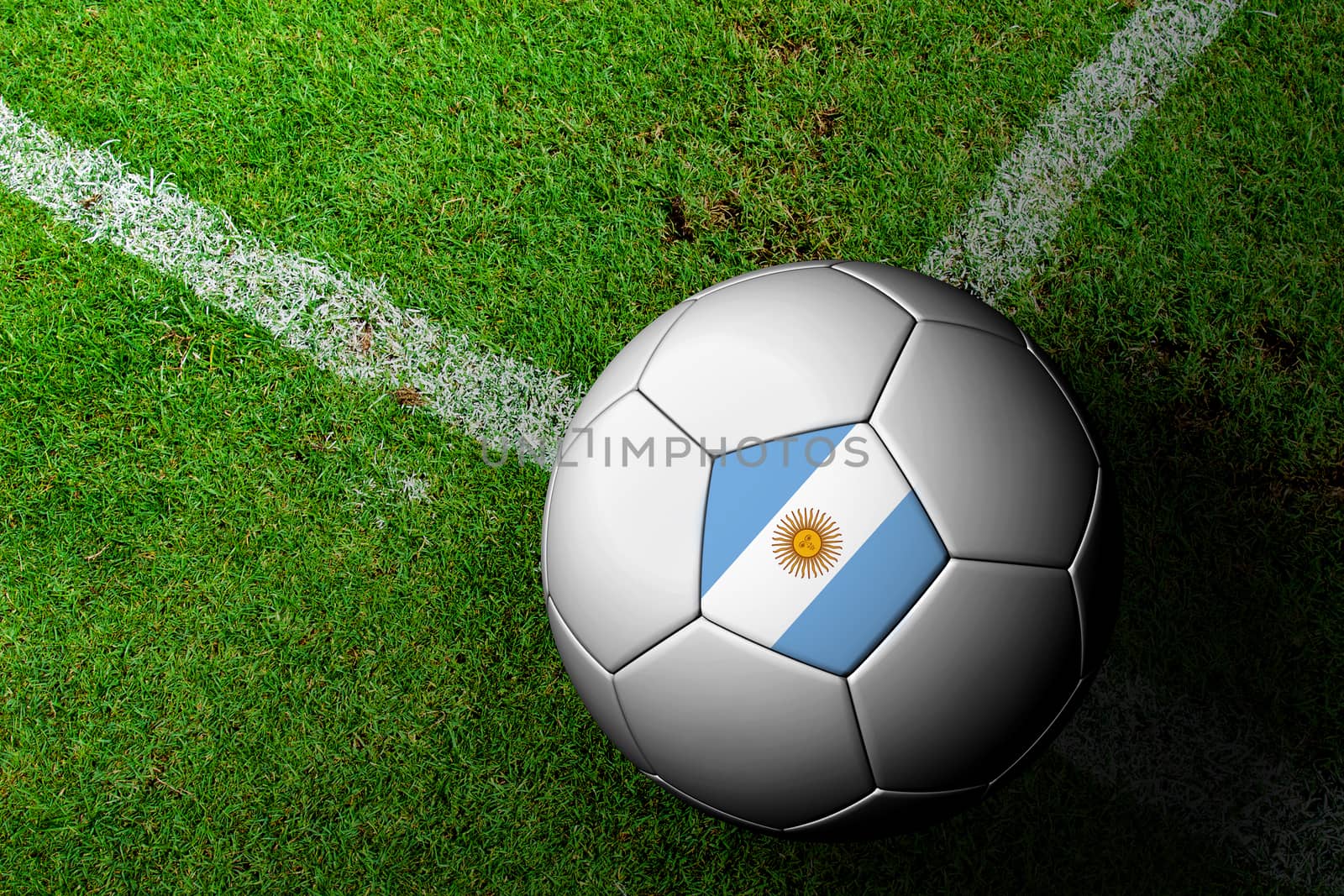 Argentina Flag Pattern of a soccer ball in green grass by jakgree