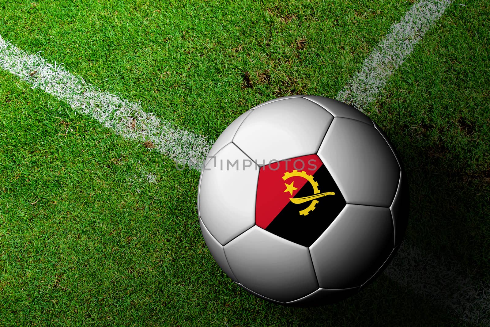 Angola Flag Pattern of a soccer ball in green grass
