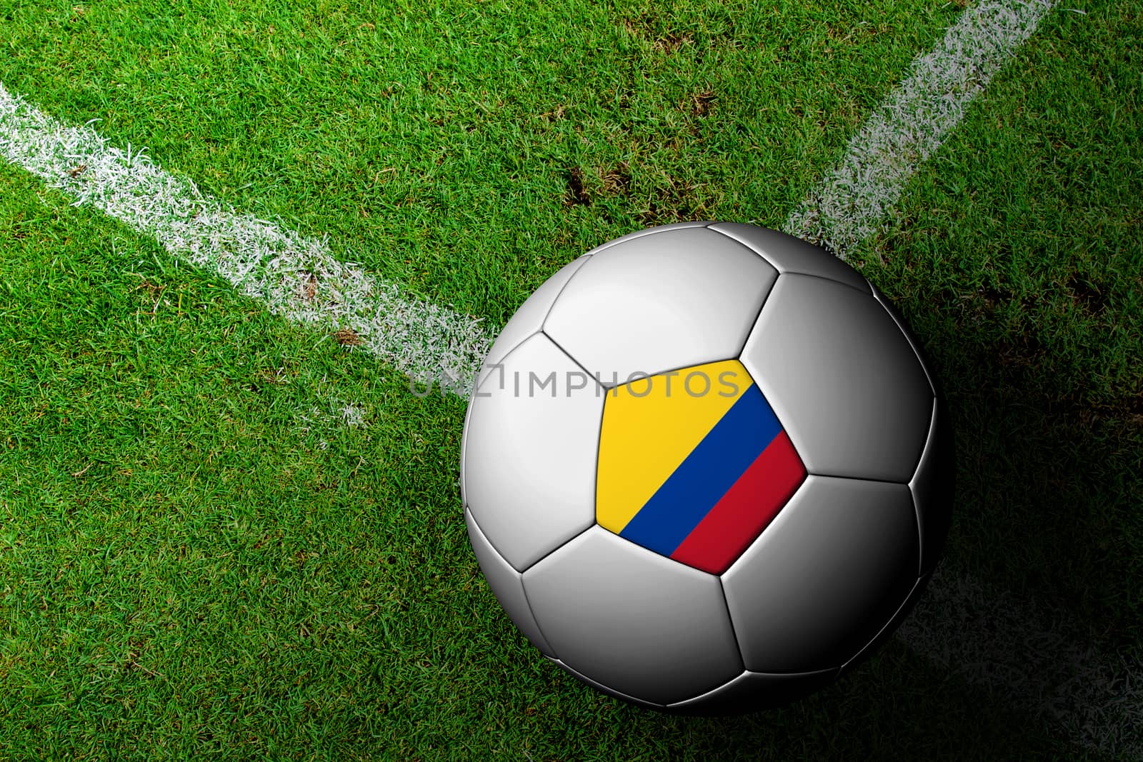 Colombia Flag Pattern of a soccer ball in green grass by jakgree