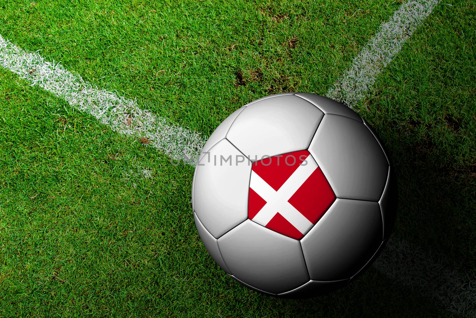 Denmark Flag Pattern of a soccer ball in green grass