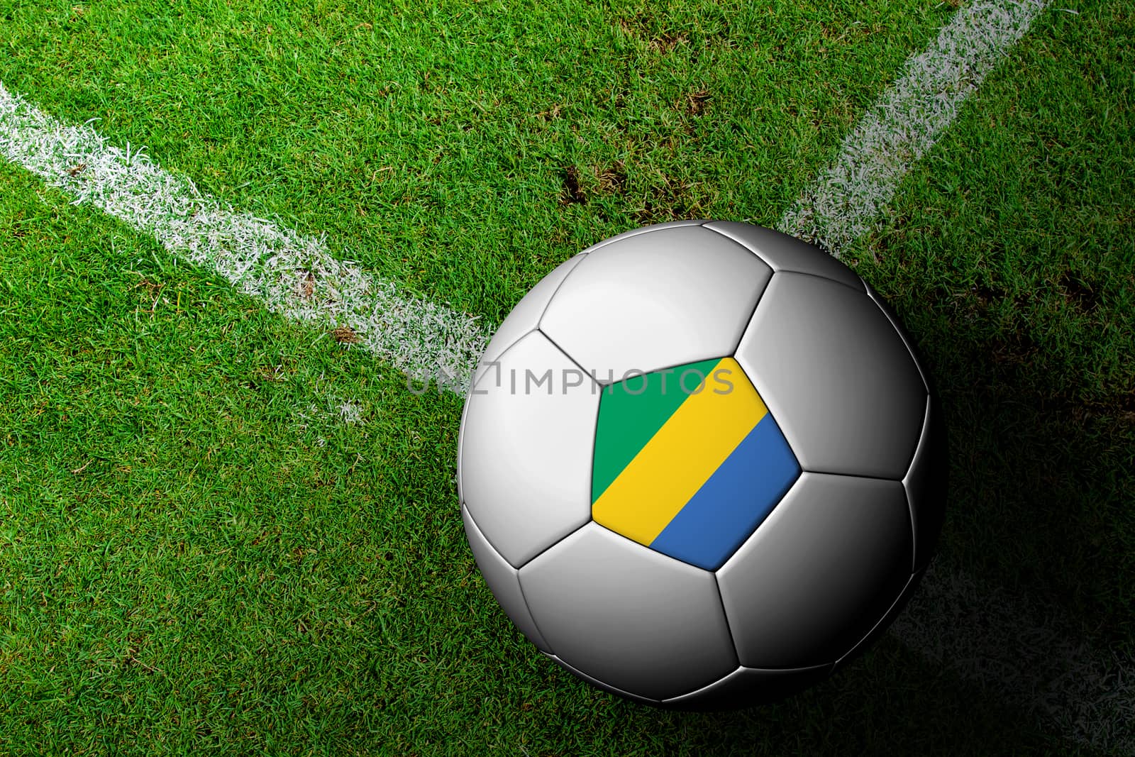Gabon Flag Pattern of a soccer ball in green grass by jakgree