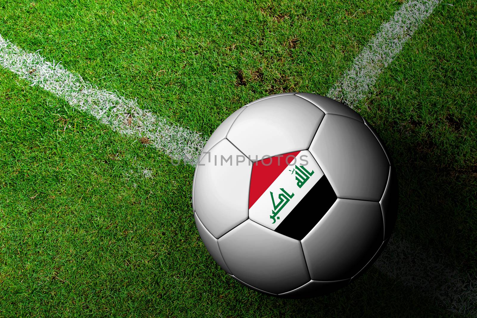 Iraq Flag Pattern of a soccer ball in green grass