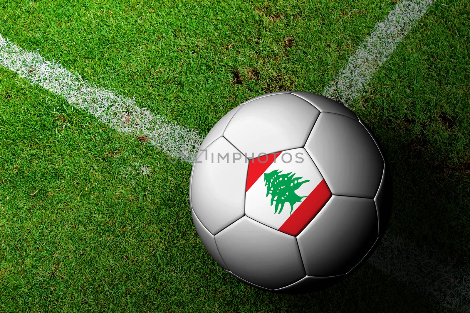 Lebanon Flag Pattern of a soccer ball in green grass by jakgree