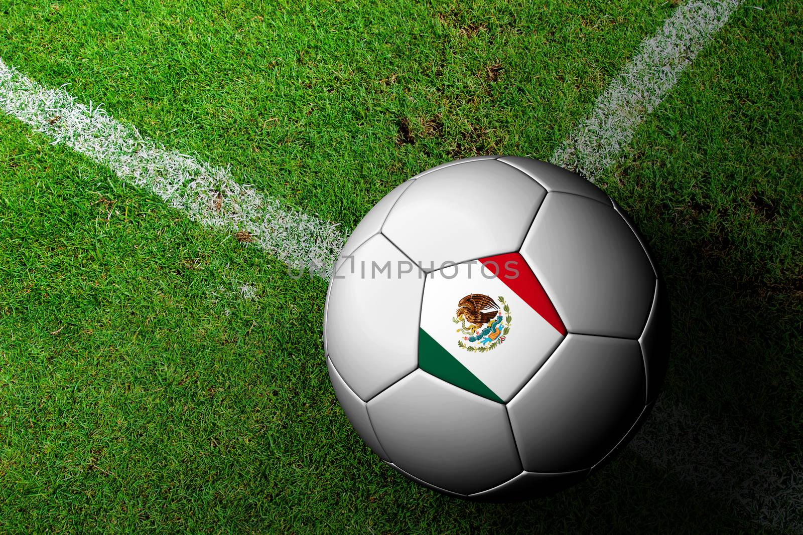 Mexico Flag Pattern of a soccer ball in green grass by jakgree