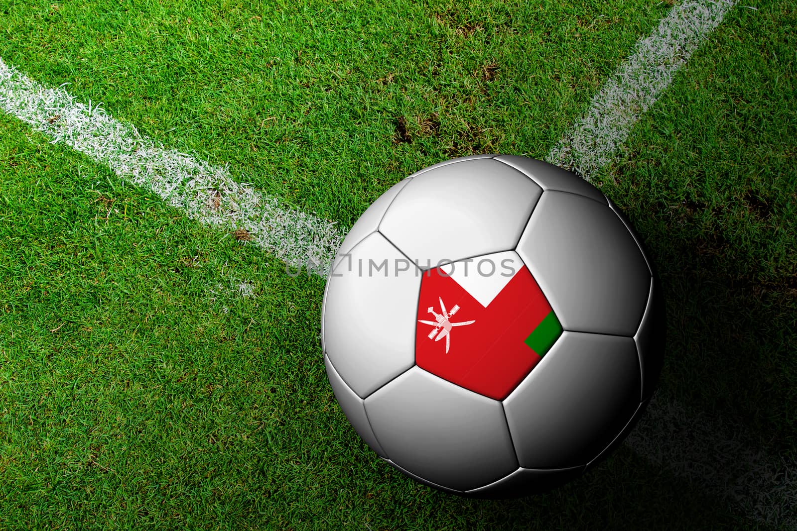 Oman Flag Pattern of a soccer ball in green grass by jakgree