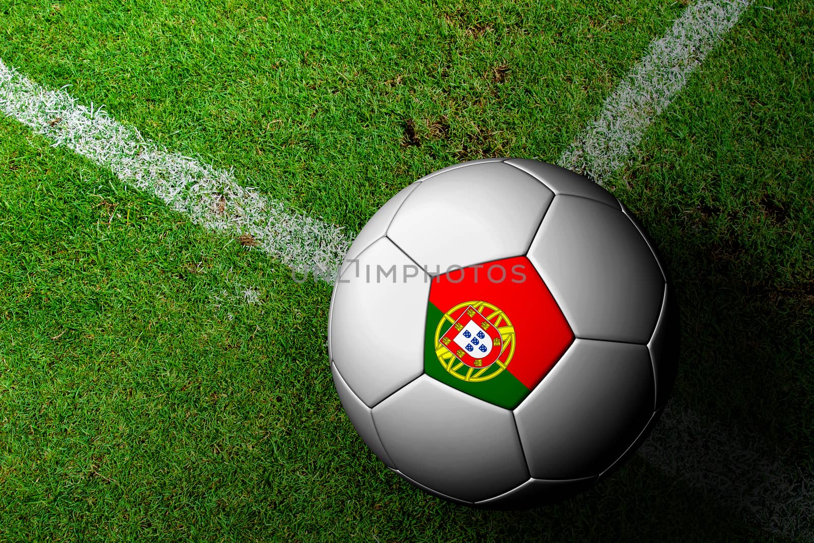 Portugal Flag Pattern of a soccer ball in green grass by jakgree