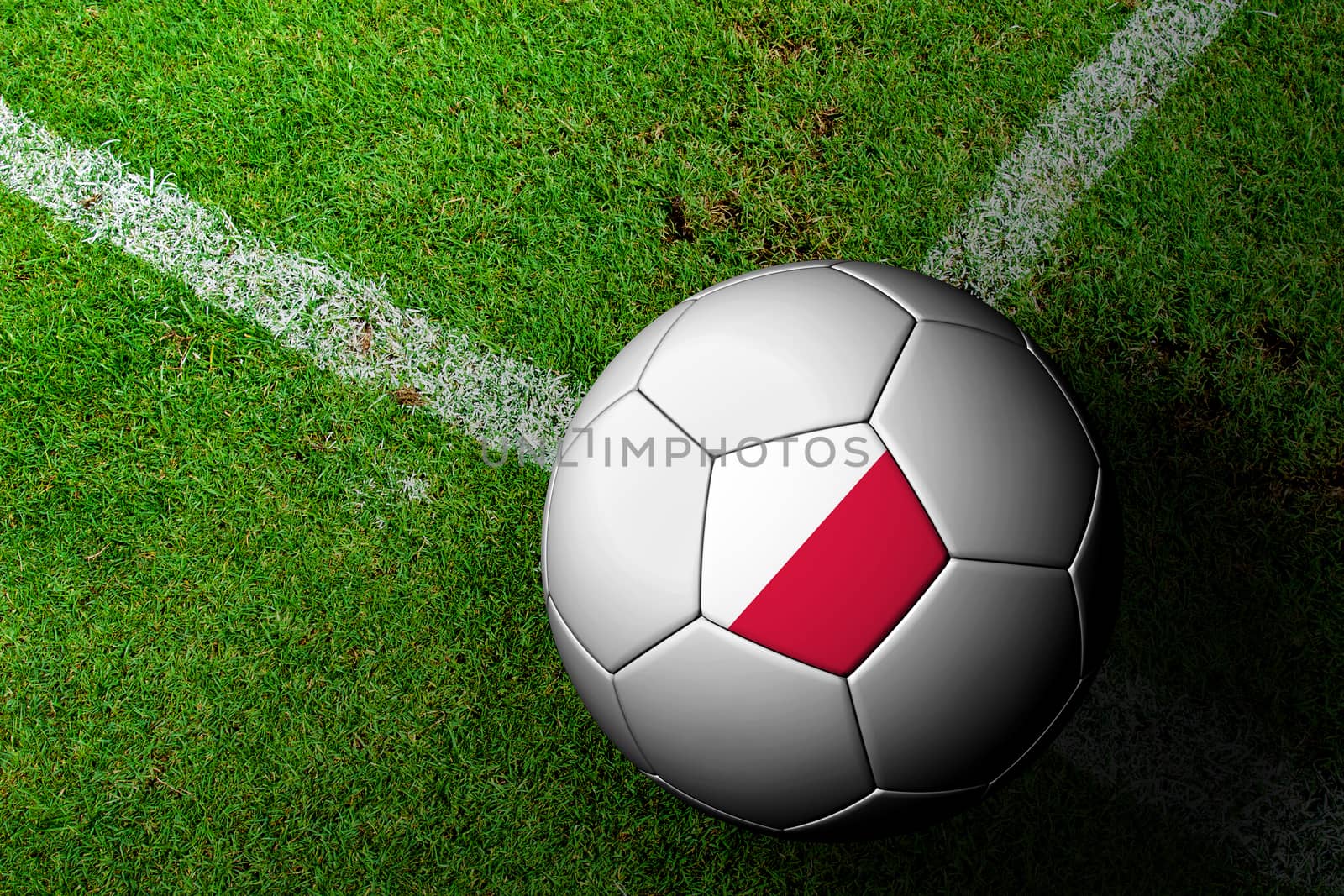 Poland Flag Pattern of a soccer ball in green grass by jakgree