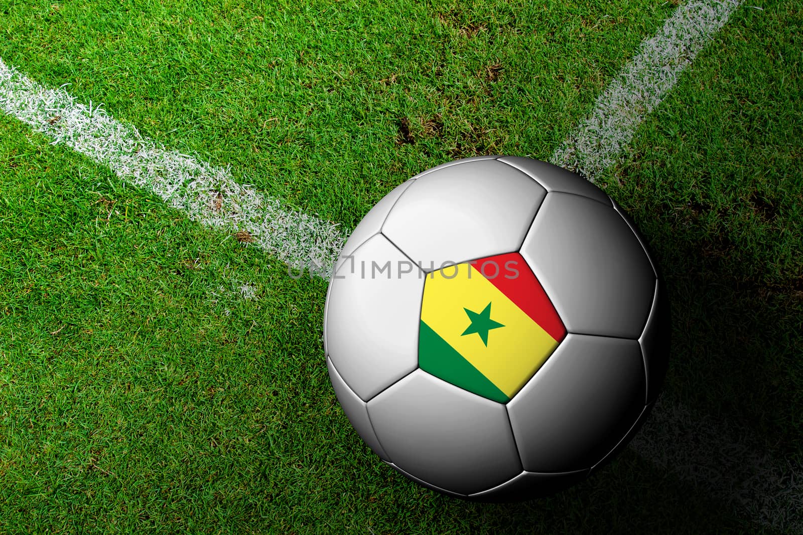 Senegal Flag Pattern of a soccer ball in green grass by jakgree