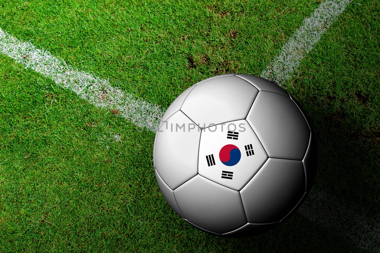 Korea Flag Pattern of a soccer ball in green grass by jakgree