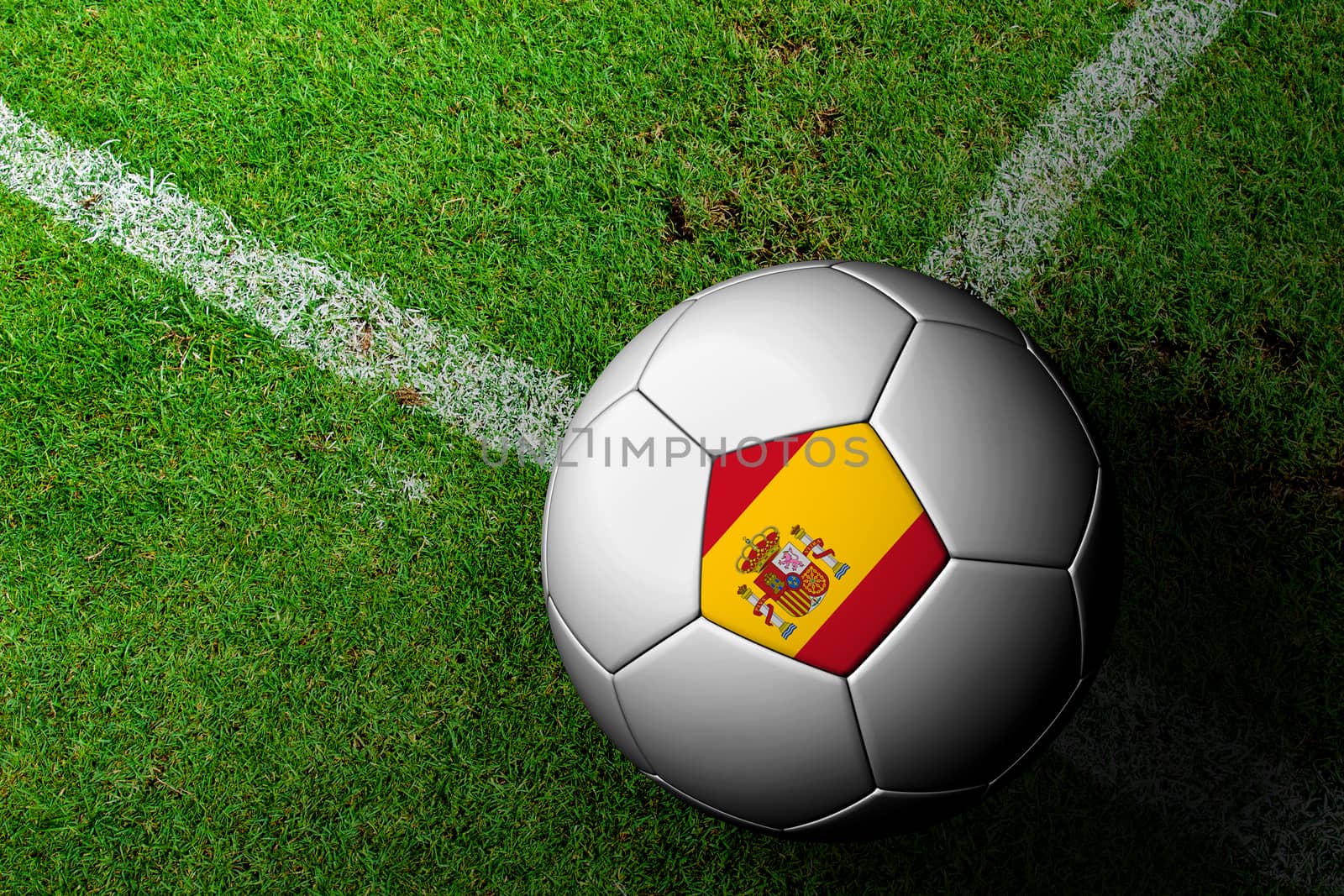 Spain Flag Pattern of a soccer ball in green grass by jakgree