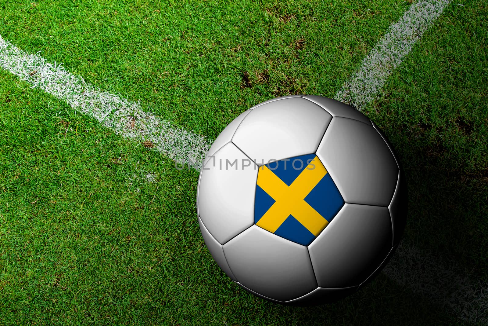 Sweden Flag Pattern of a soccer ball in green grass by jakgree