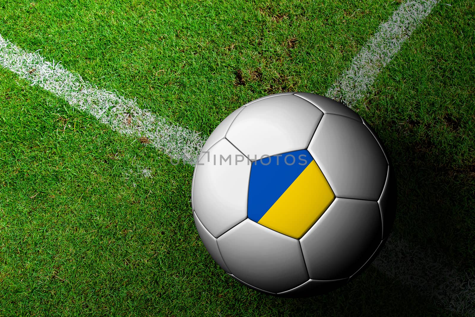 Ukraine Flag Pattern of a soccer ball in green grass by jakgree