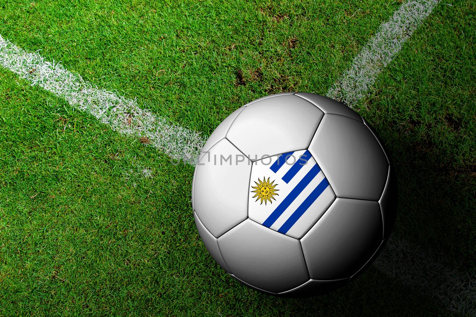 Uruguay Flag Pattern of a soccer ball in green grass by jakgree