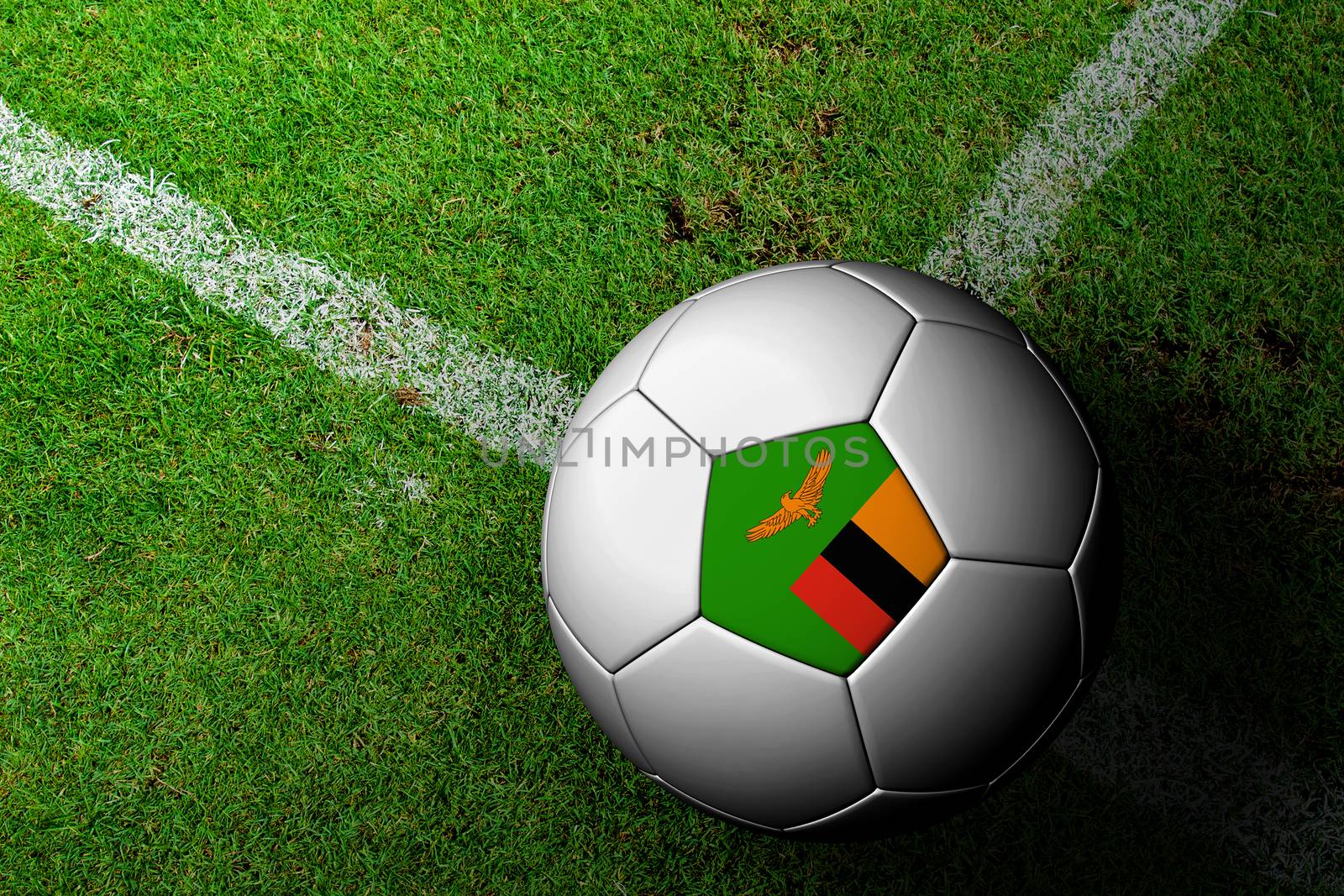 Zambia Flag Pattern of a soccer ball in green grass by jakgree