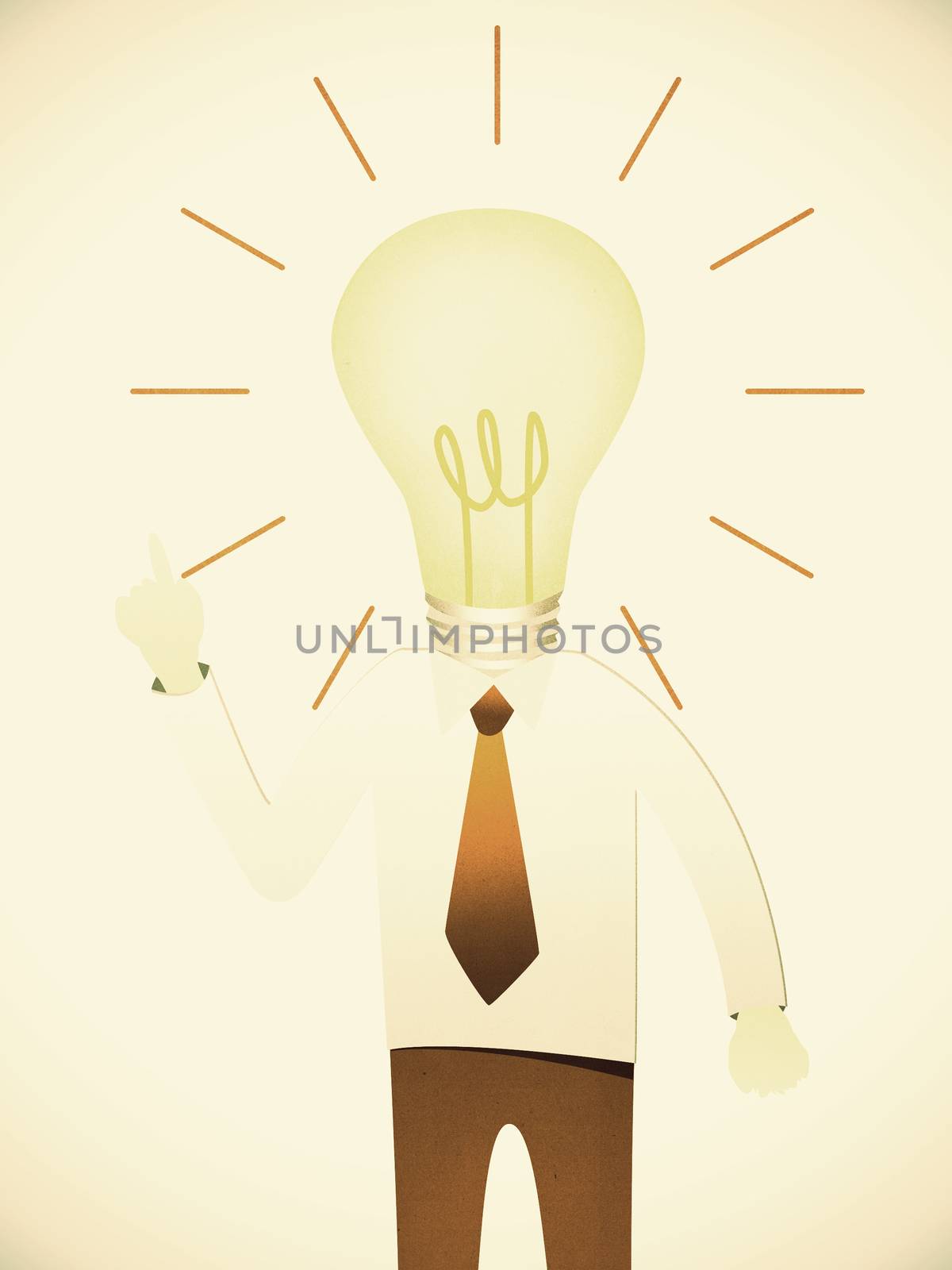 Business man with head idea lightbulb on paper background by jakgree