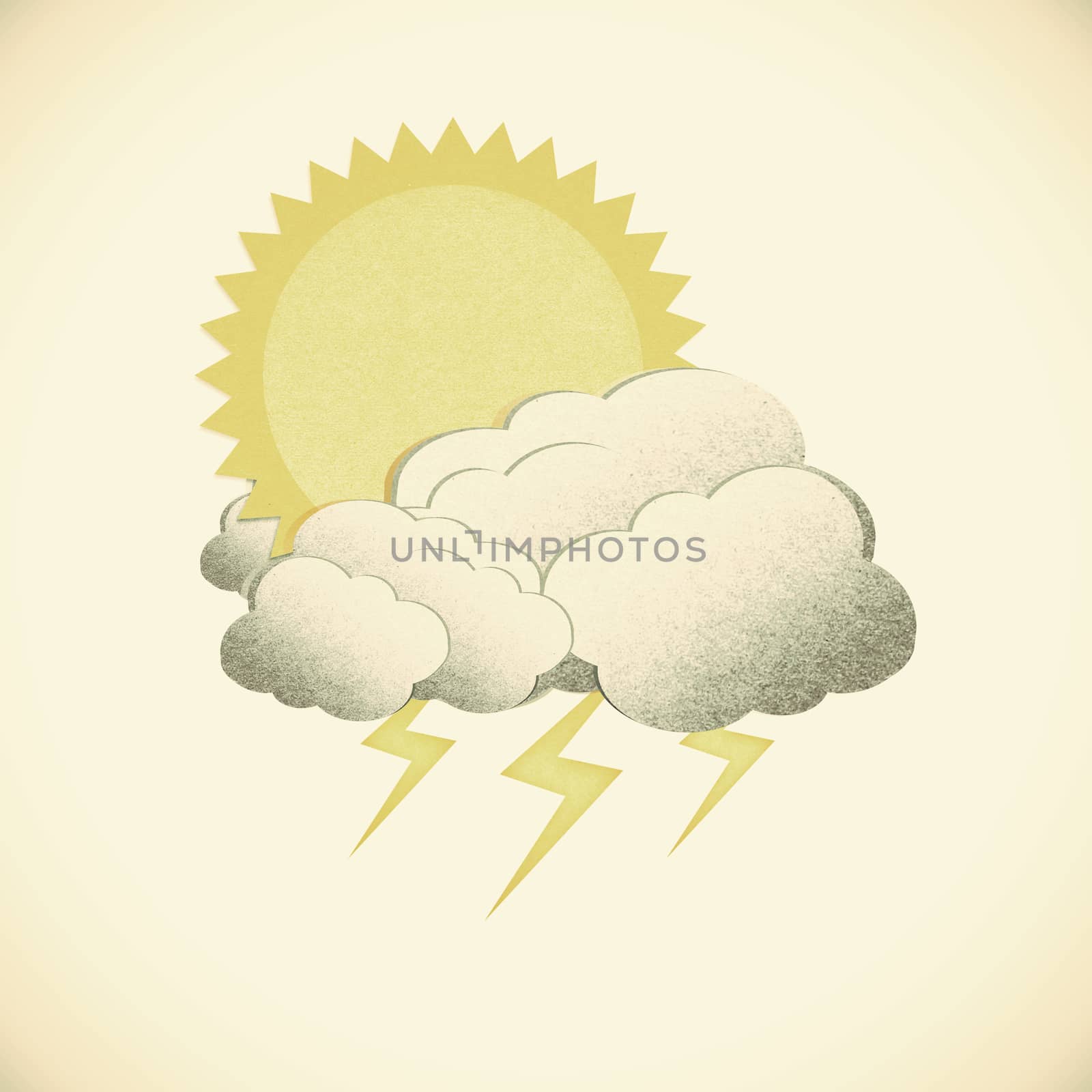  Grunge recycled paper sun with rain on vintage tone  background by jakgree