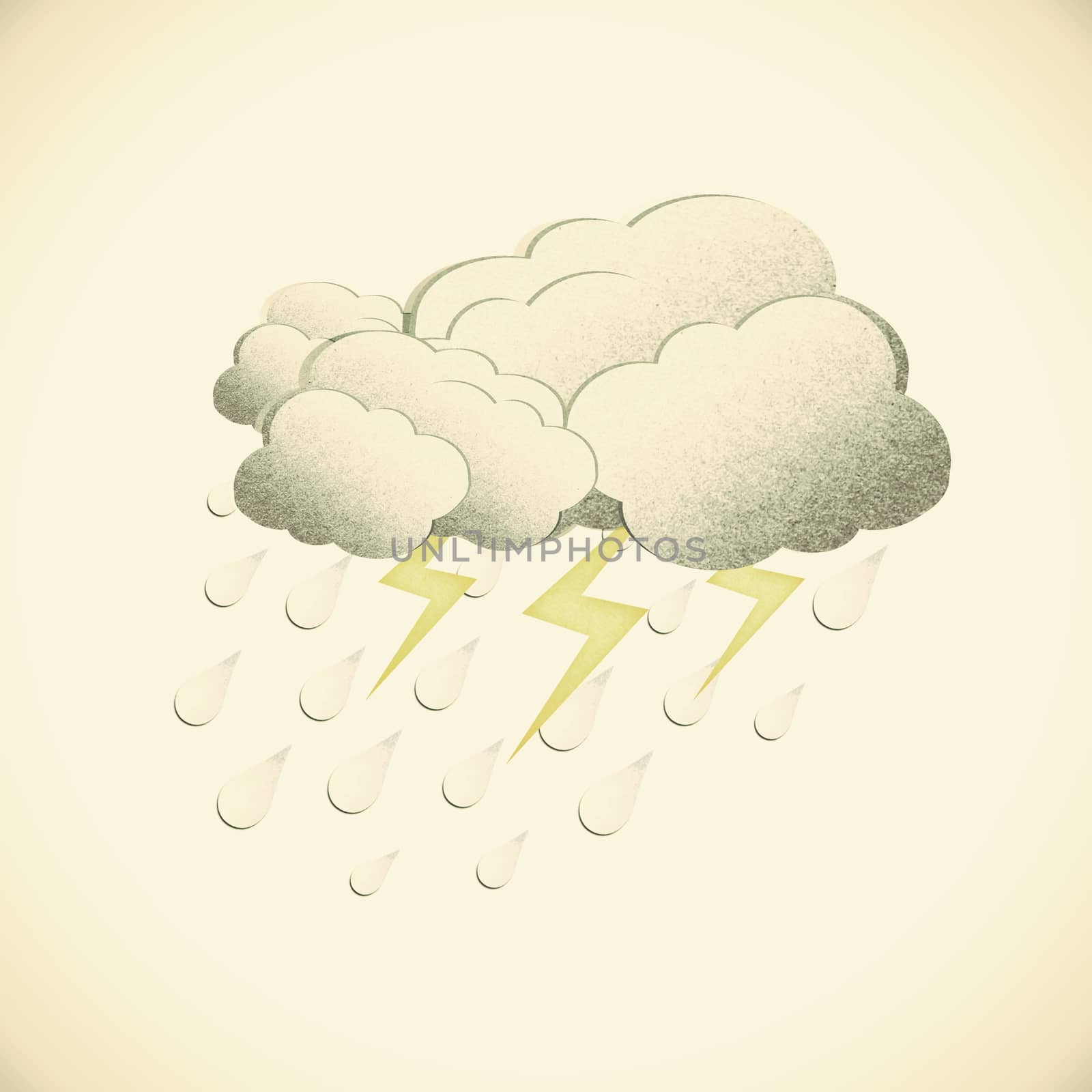  Grunge recycled paper rain and cloud on vintage tone  background
