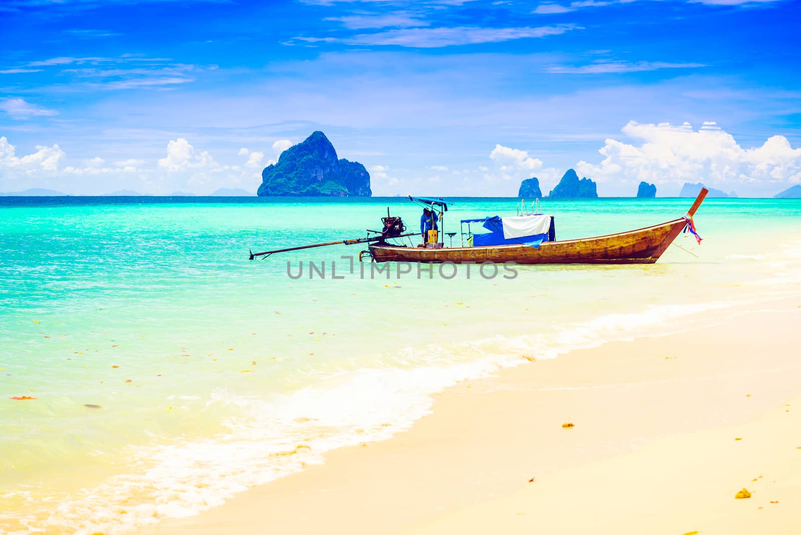 Long tailed boat at Kradan island, Thailand by jakgree