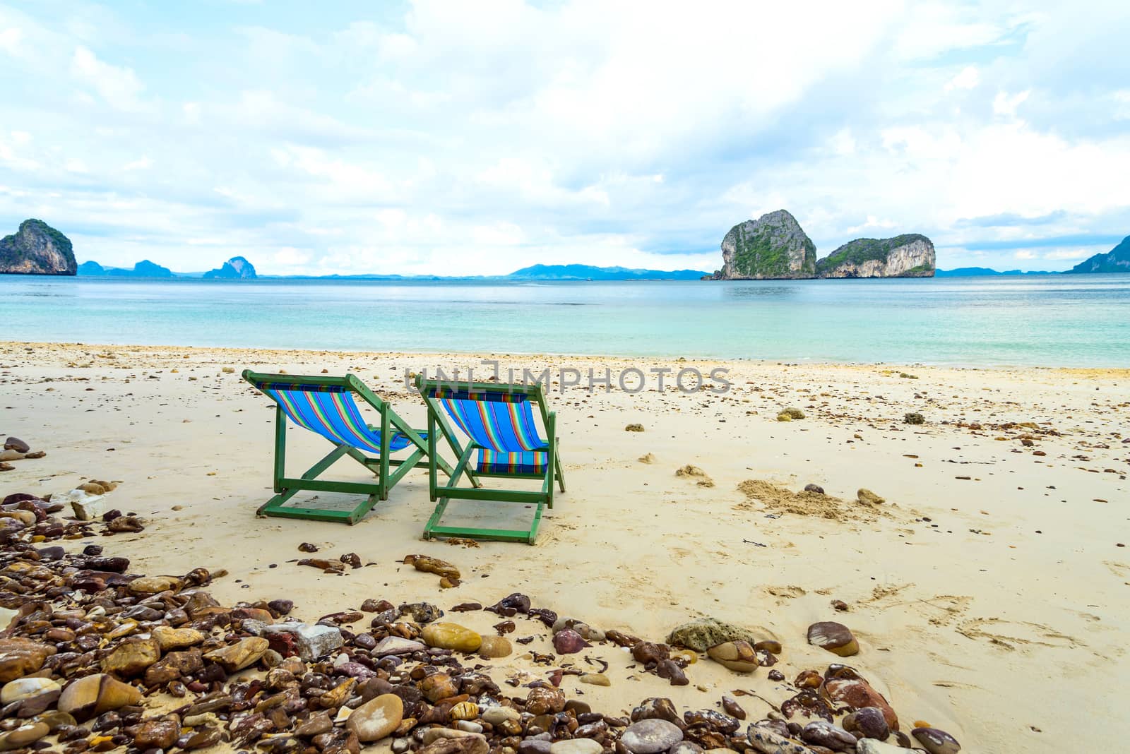 Beach chairs and beautiful beach 