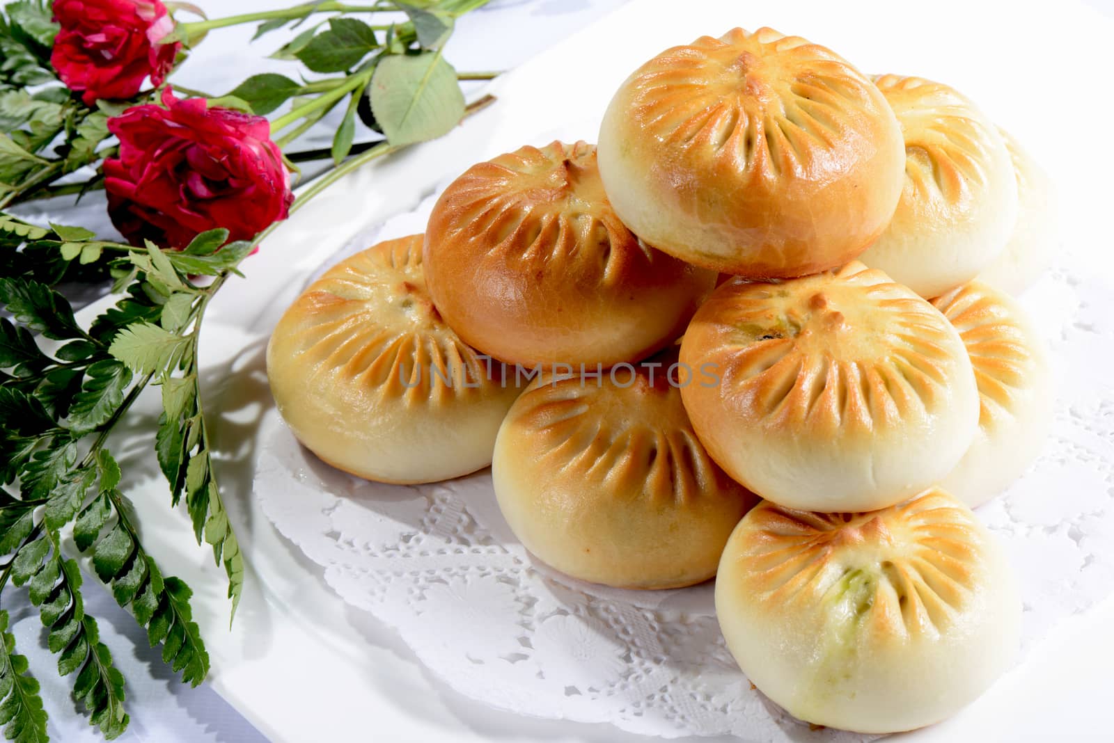 Chinese Food:Toasted Dumplings on a white plate